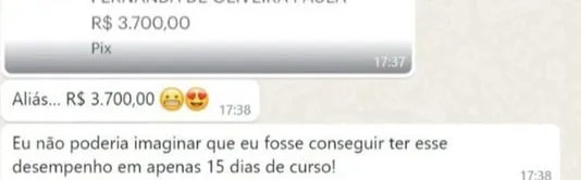 Depoimento de aluna sobre resultados financeiros